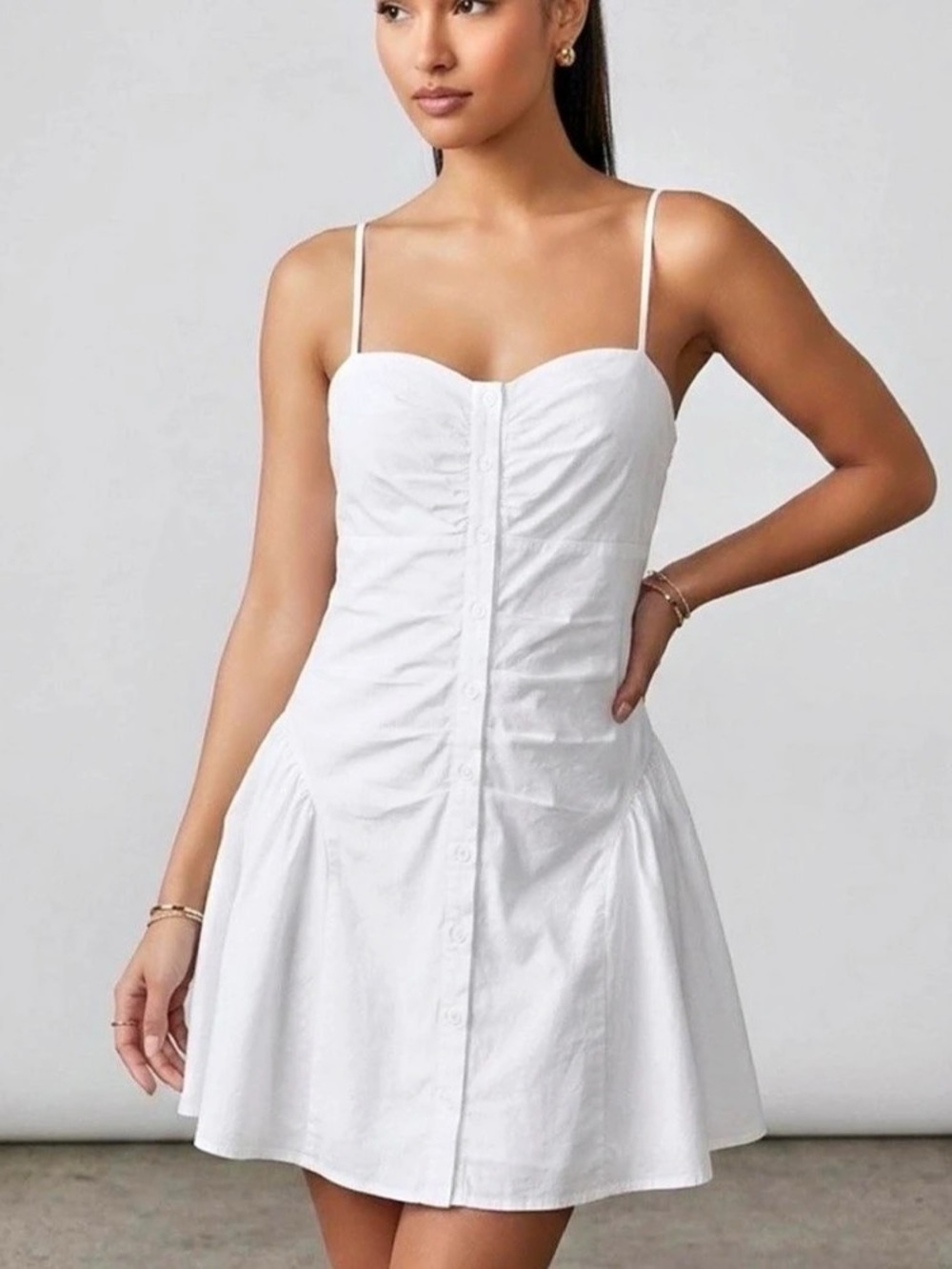 Wild Fable Ruched Poplin Mini Dress White